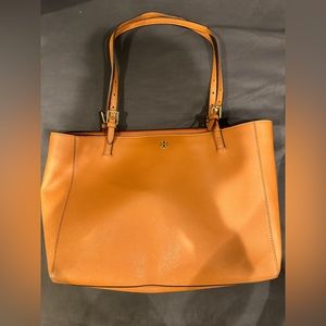 Tory Burch camel tote with laptop sleeve